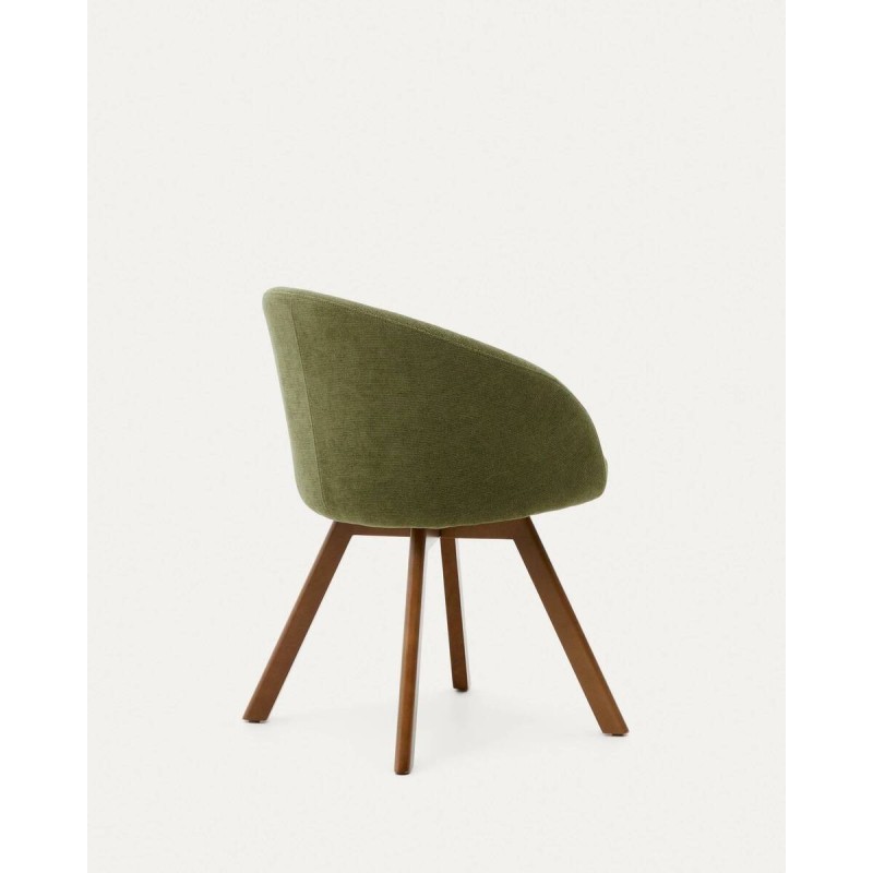 Silla giratoria marvin chenilla verde y patas de madera de haya 48x48x77cm