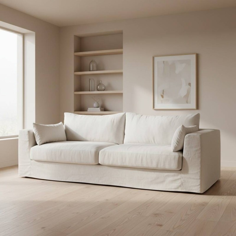 Sofá 3 plazas con sentadas amplias tejido natural 270x110cm