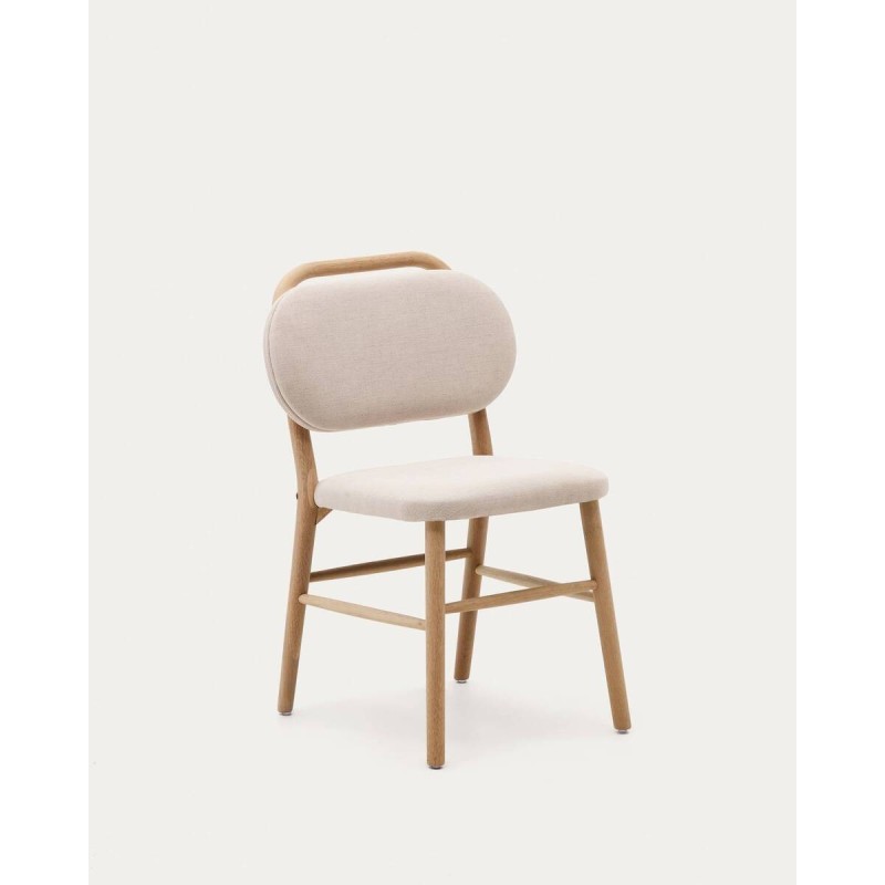 Silla helda de chenilla beige y madera de roble 45x51x83cm