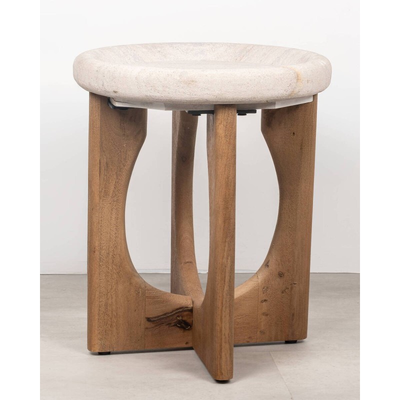 Mesa auxiliar Dune redonda piedra arenisca y madera de mango