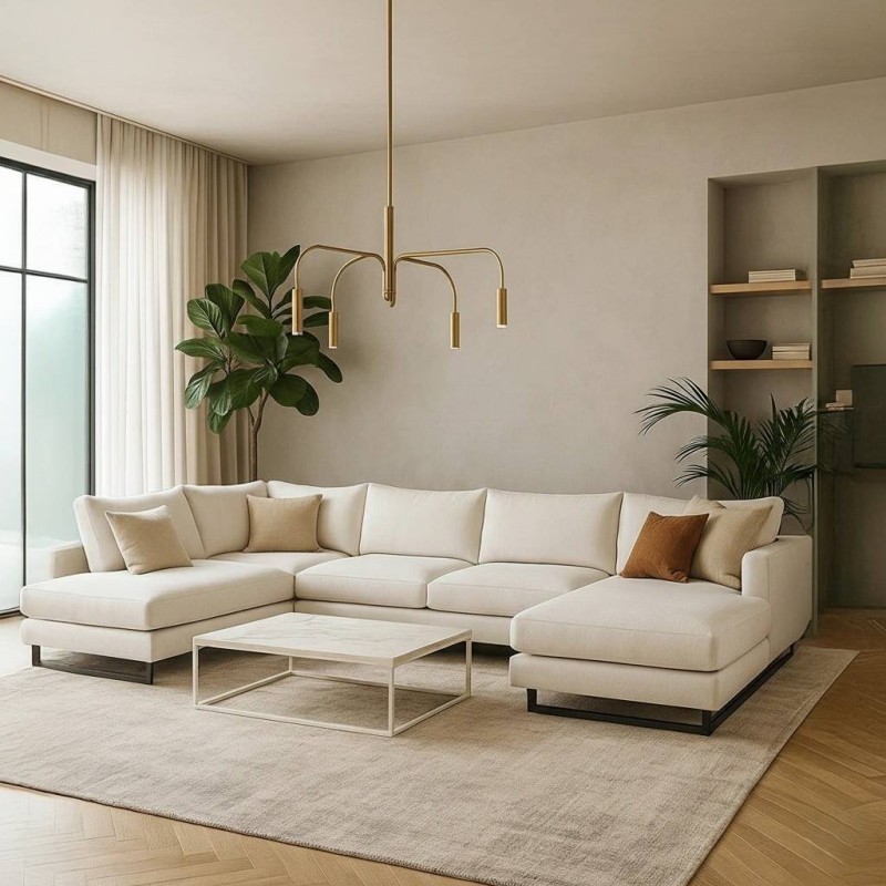 Sofá Queen modular 3 plazas con chaise longue en tela T.Hackett 430x110 cm