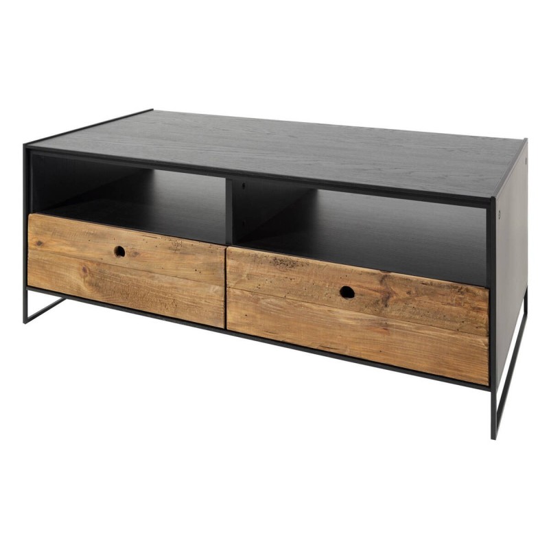 Mesa de centro estructura negra cajones madera de pino reciclado 120x60x49cm