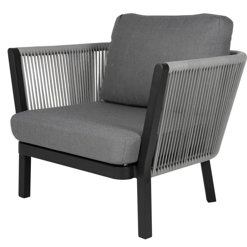SILLÓN SOFIA GRIS DE ALUMINIO Y CUERDA ENTRELAZADA 92x52x70cm