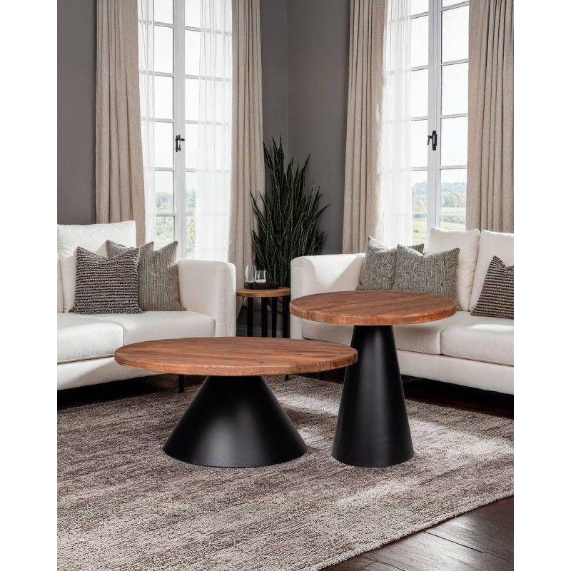 MESA DE CENTRO DE PINO CON BASE FORMA CONO 80x80x35cm