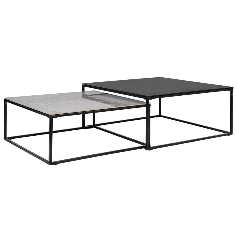 Set de mesas de centro de cristal y cerámica con base de hierro negro 150x80x36cm