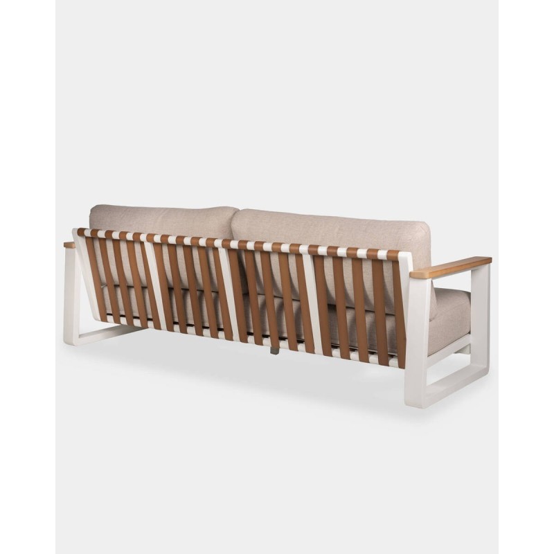 Sofá 3 plazas nappa de aluminio blanco y cojines beige 89x87x76cm