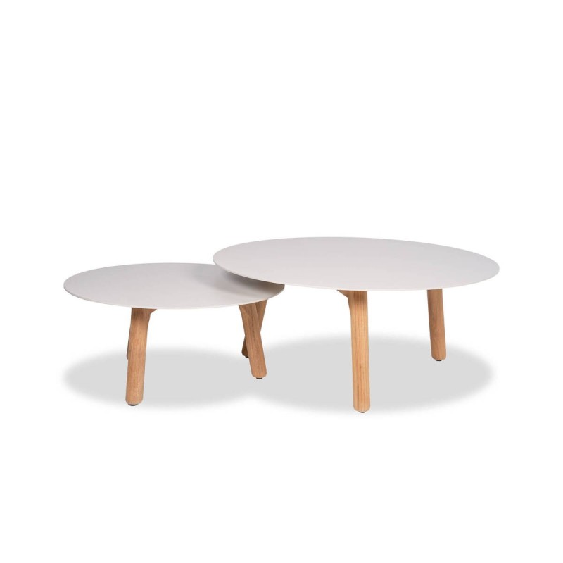 Mesa mocca de aluminio y patas de teca 60x28cm
