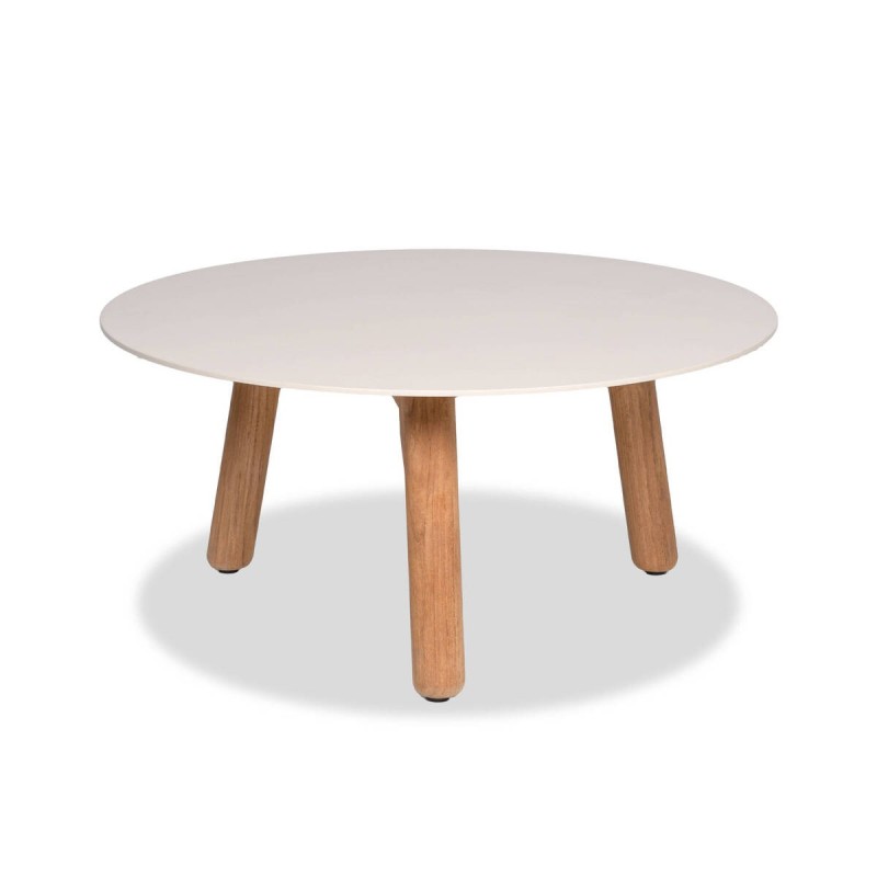 Mesa mocca de aluminio y patas de teca 60x28cm