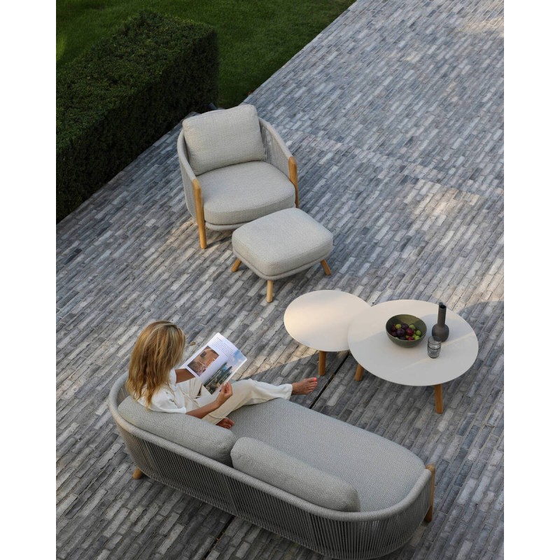 Mesa mocca de aluminio y patas de teca 60x28cm
