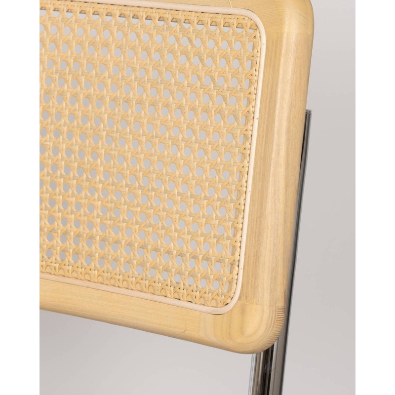 Silla de comedor Nilo en fresno con respaldo de ratán y asiento tapizado