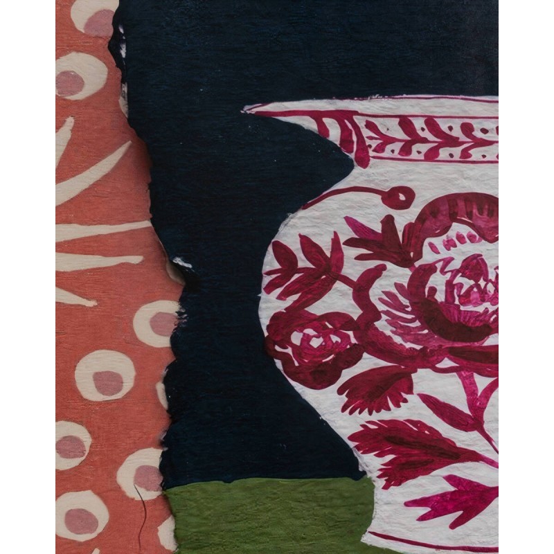 Cuadro con jarra floral en tonos rojos 100x100cm