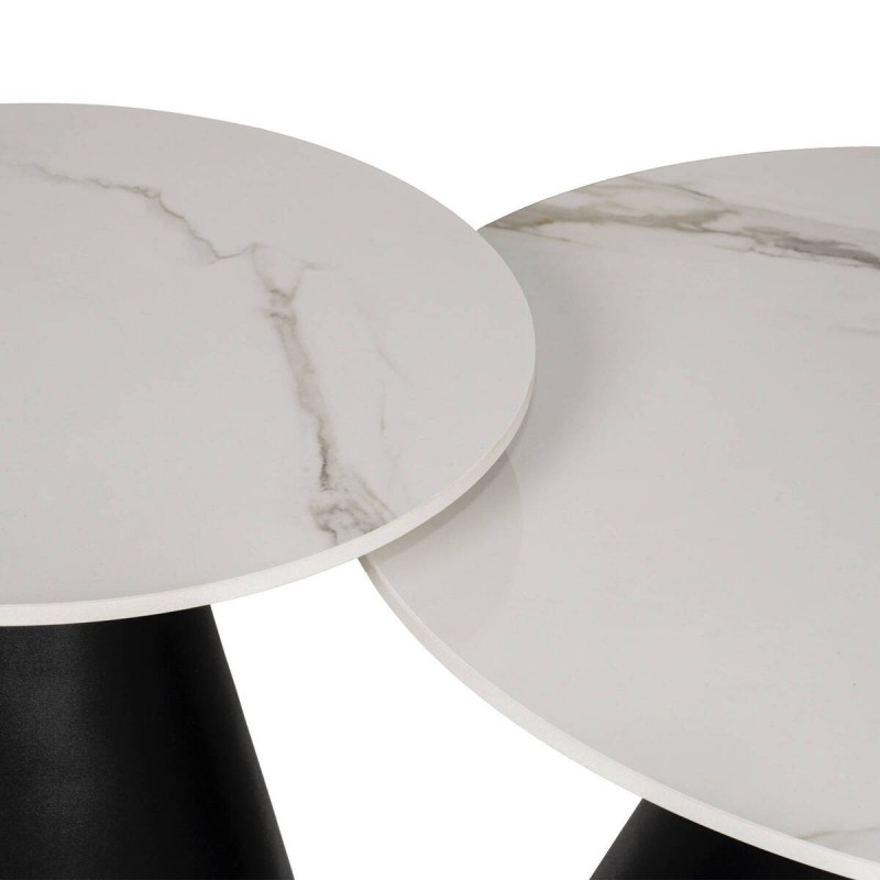 SET 2 MESAS ELARA DE TAPA DE CERÁMICA BLANCA Y BASE CÓNICA HIERRO 50x46 - 70x40cm