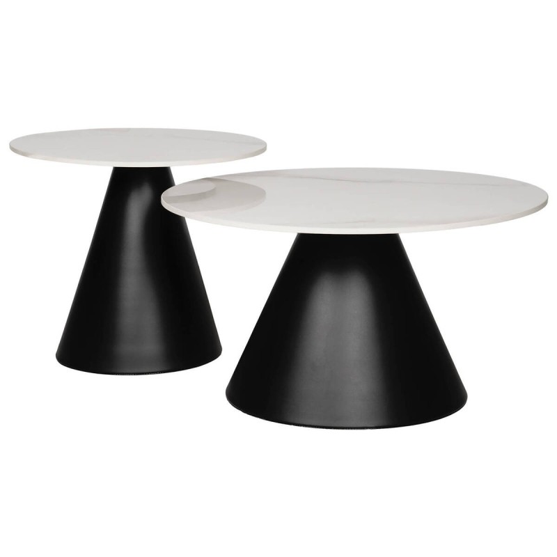 SET 2 MESAS ELARA DE TAPA DE CERÁMICA BLANCA Y BASE CÓNICA HIERRO 50x46 - 70x40cm