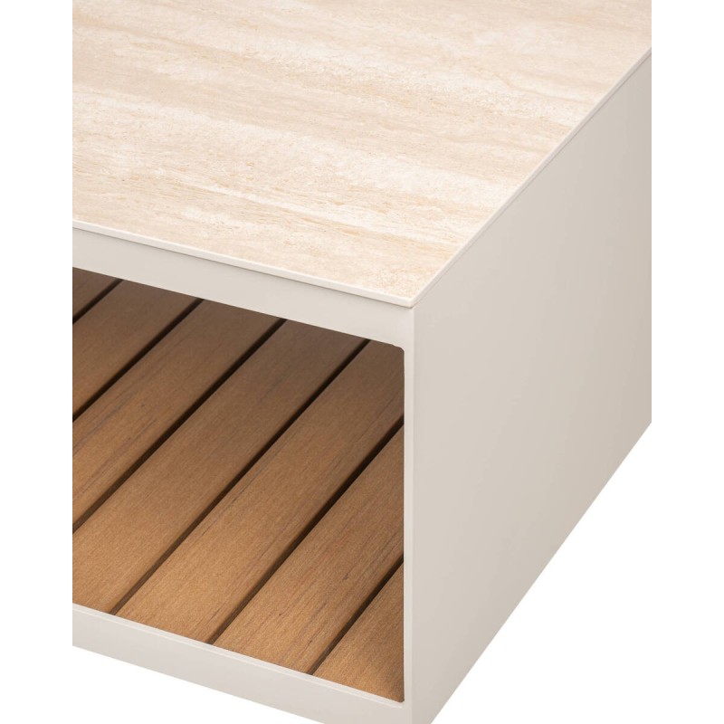 Mesa de centro montana de tapa de cerámica con revistero de teca 150x80x35cm