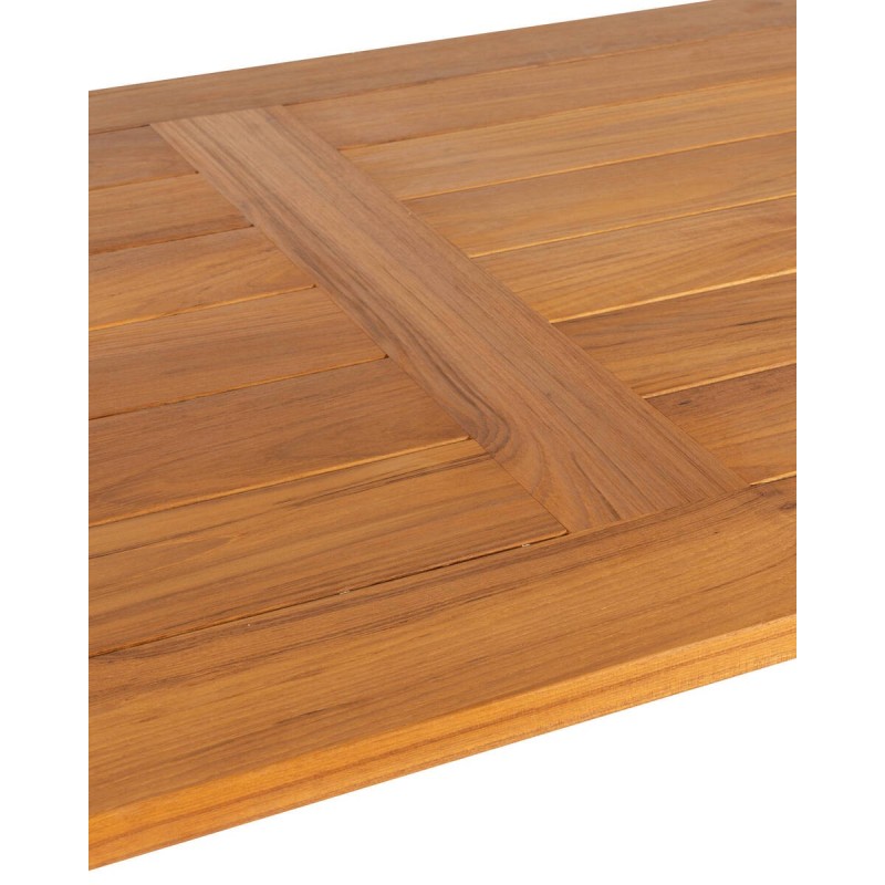 Mesa de comedor tayra con tapa de teca natural y patas de aluminio moka