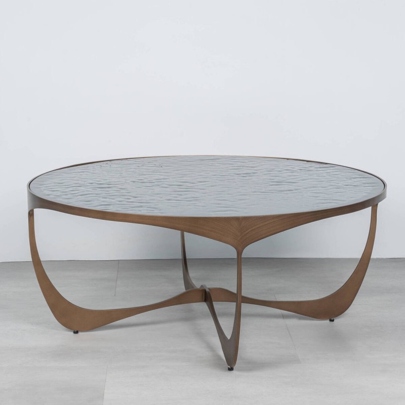 Mesa de centro Aeris redonda con cristal ahumado y base bronce