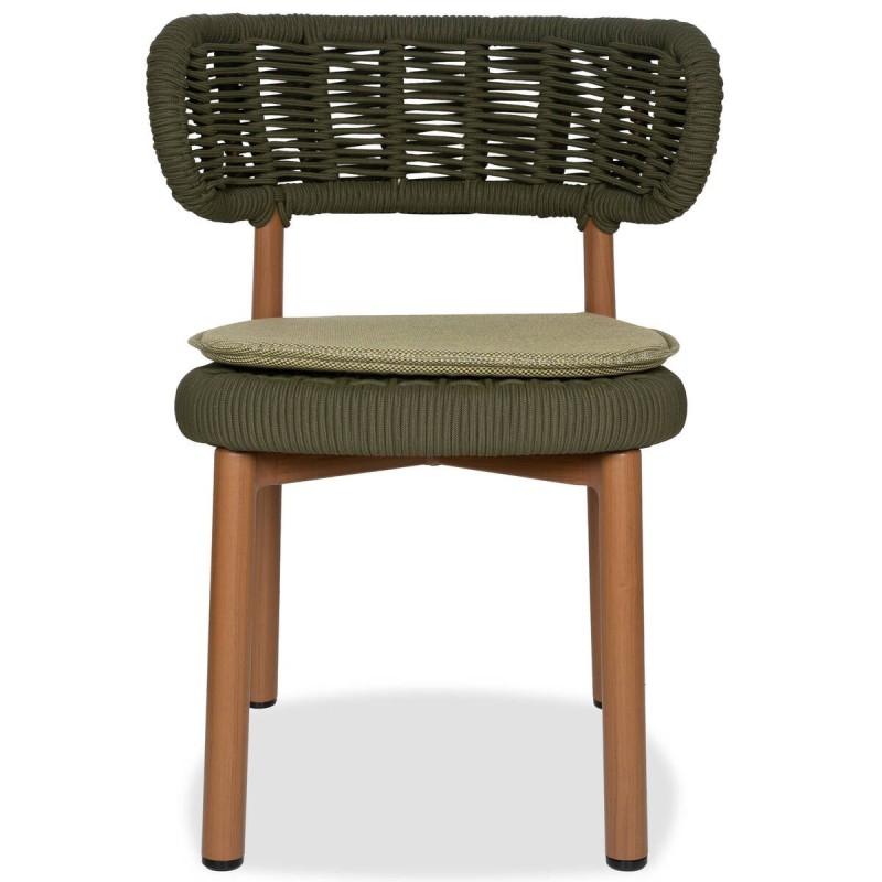 Silla laguna de exterior de aluminio y cuerda entrelazada verde oliva 57x57x76cm