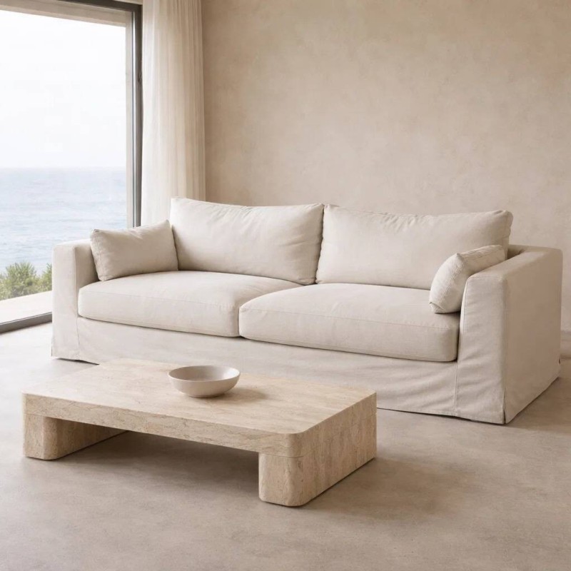 Sofá 3 plazas con sentadas amplias tejido natural 270x110cm