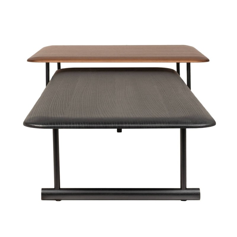 Set de mesas de centro Twin en roble negro y nogal con estructura metálica negra mate