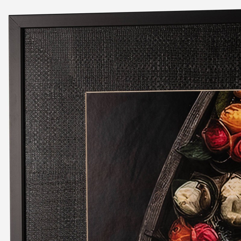 Cuadro Floral Artístico 100x120 cm con Marco Negro Texturizado y Cristal