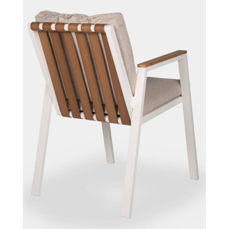 Silla nappa de aluminio blanco y cojines beige 55x66x84 cm