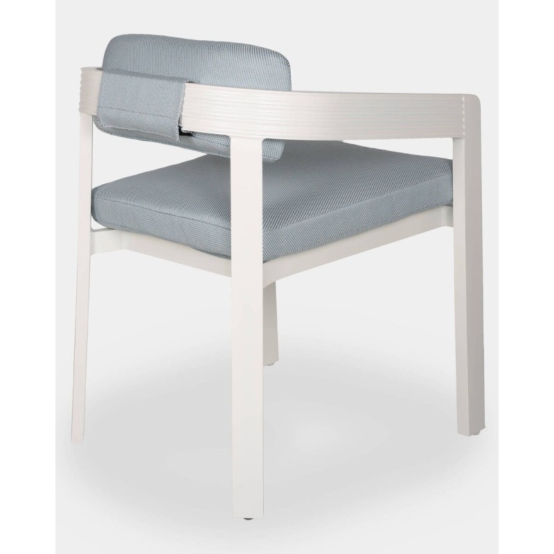 Silla ripple de aluminio blanco y cojines azules 55x55x77cm