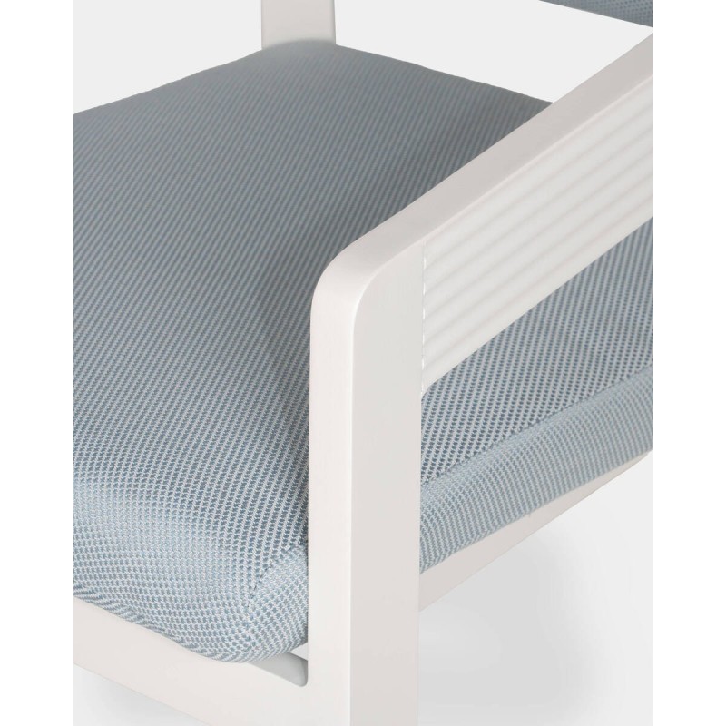 Silla ripple de aluminio blanco y cojines azules 55x55x77cm