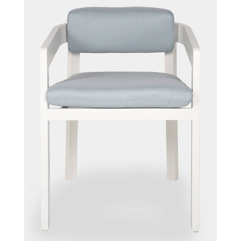 Silla ripple de aluminio blanco y cojines azules 55x55x77cm