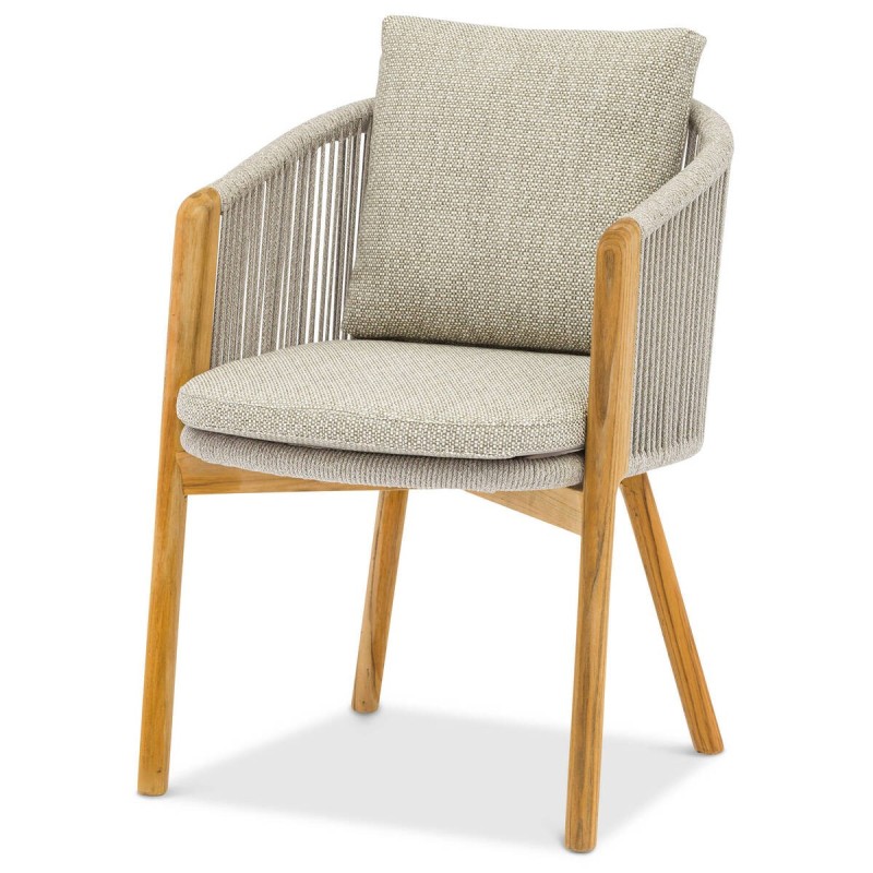 Silla de exterior haven de teca y cuerda arena 58x66x85cm