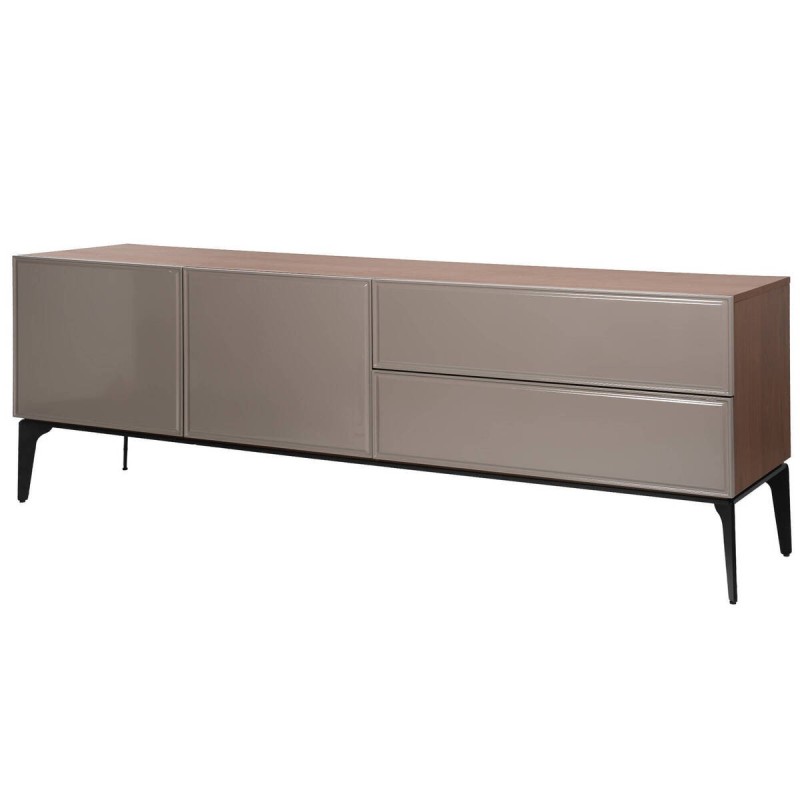 Mesa de tv de chapa de nogal y lacado piedra 180x42x61cm