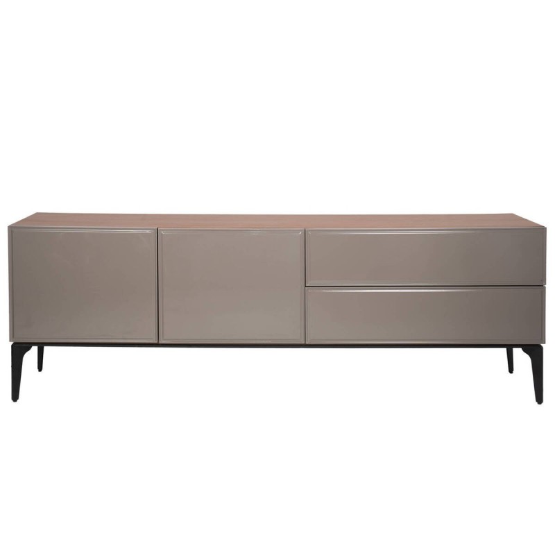 Mesa de tv de chapa de nogal y lacado piedra 180x42x61cm