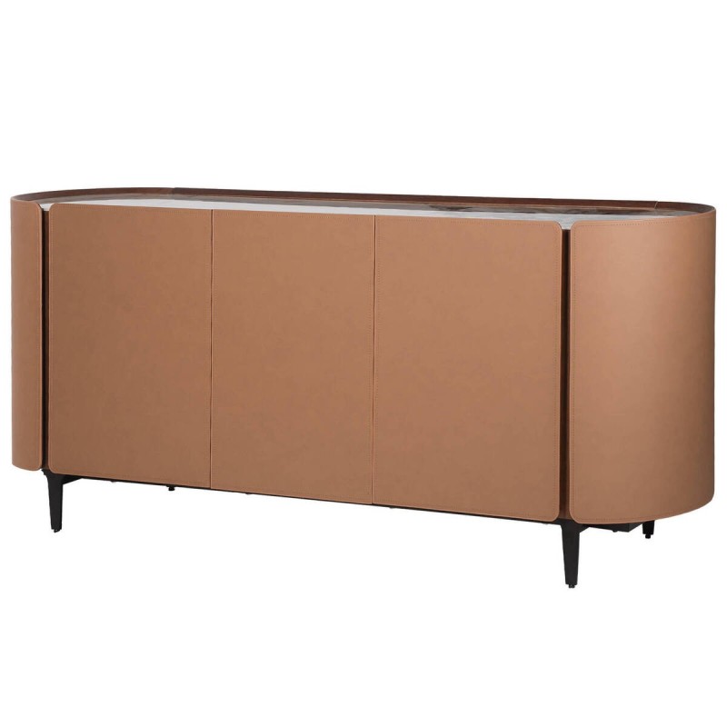 Aparador de chapa de roble y nogal con tapa cerámica blanca 180x44x80cm