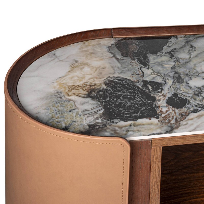 APARADOR DE CHAPA DE ROBLE Y NOGAL CON TAPA CERÁMICA BLANCA 180x44x80cm