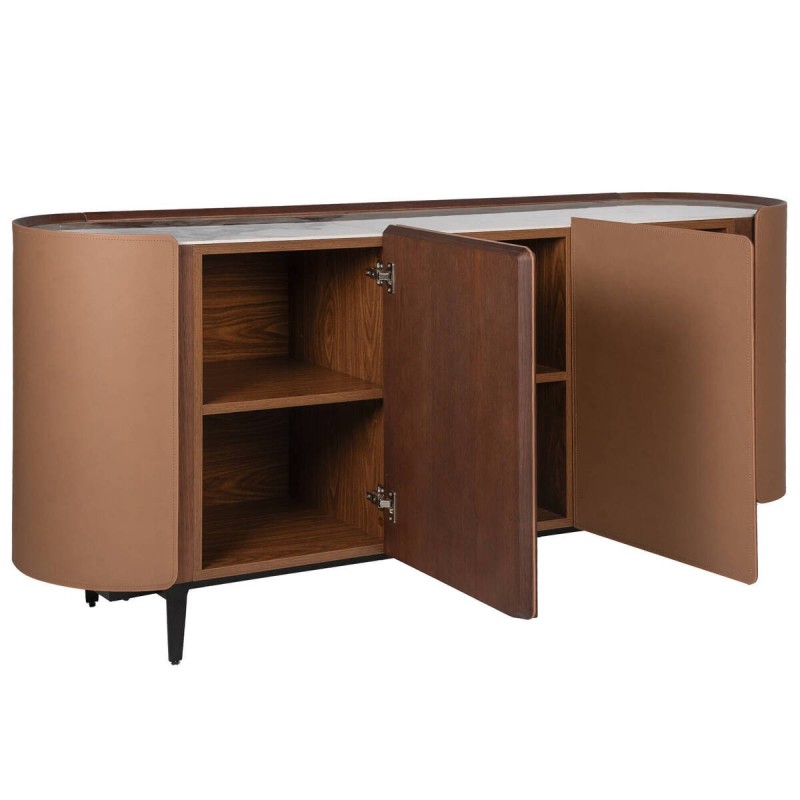 APARADOR DE CHAPA DE ROBLE Y NOGAL CON TAPA CERÁMICA BLANCA 180x44x80cm