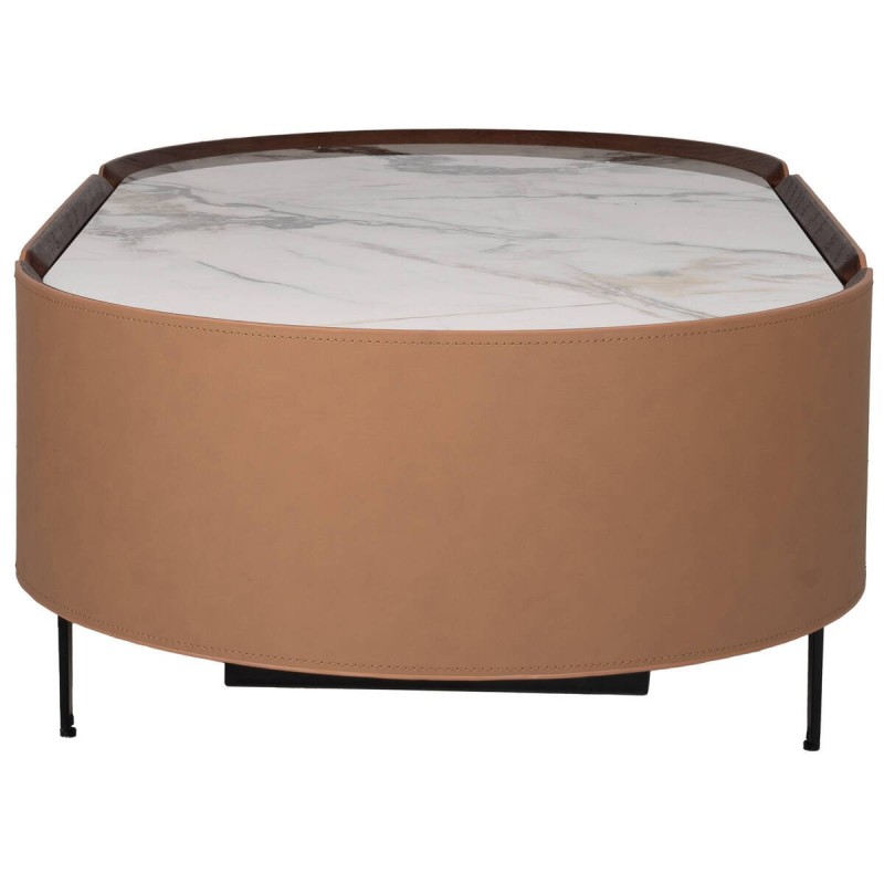 MESA DE CENTRO DE CHAPA DE ROBLE Y NOGAL CON TAPA DE CERÁMICA BLANCA 123x65x40cm