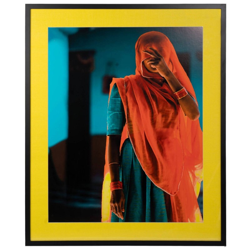 Cuadro india sari naranja 100x120cm