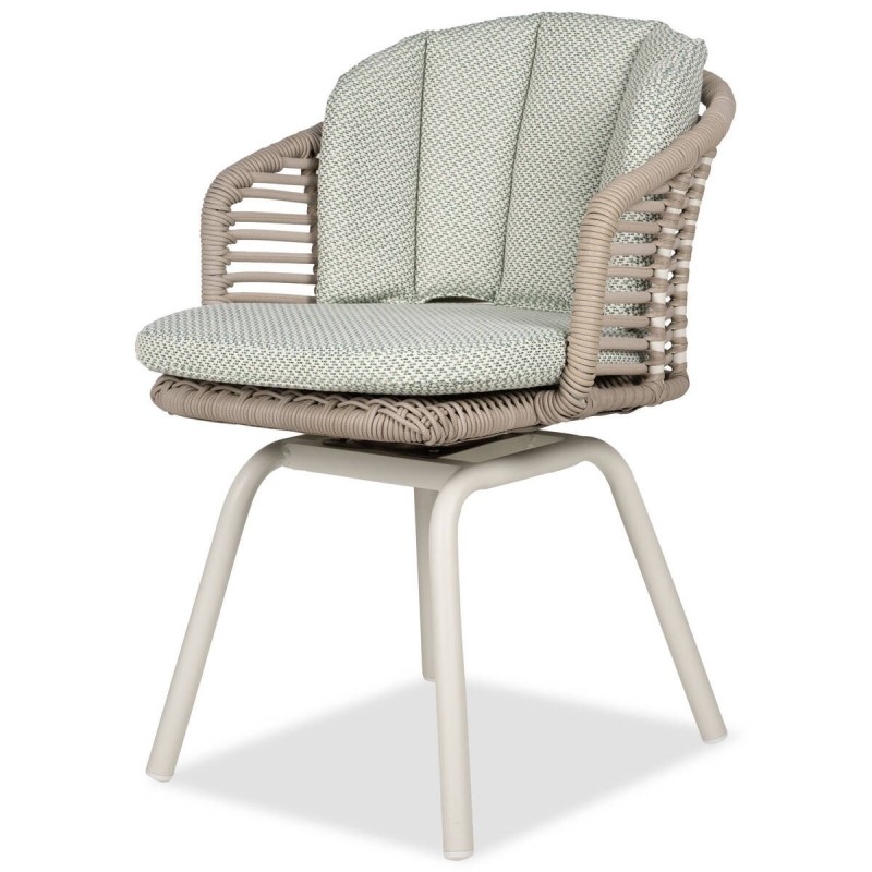 Silla bauhinia giratoria de cuerda entrelazada y aluminio blanco 57x65x77cm