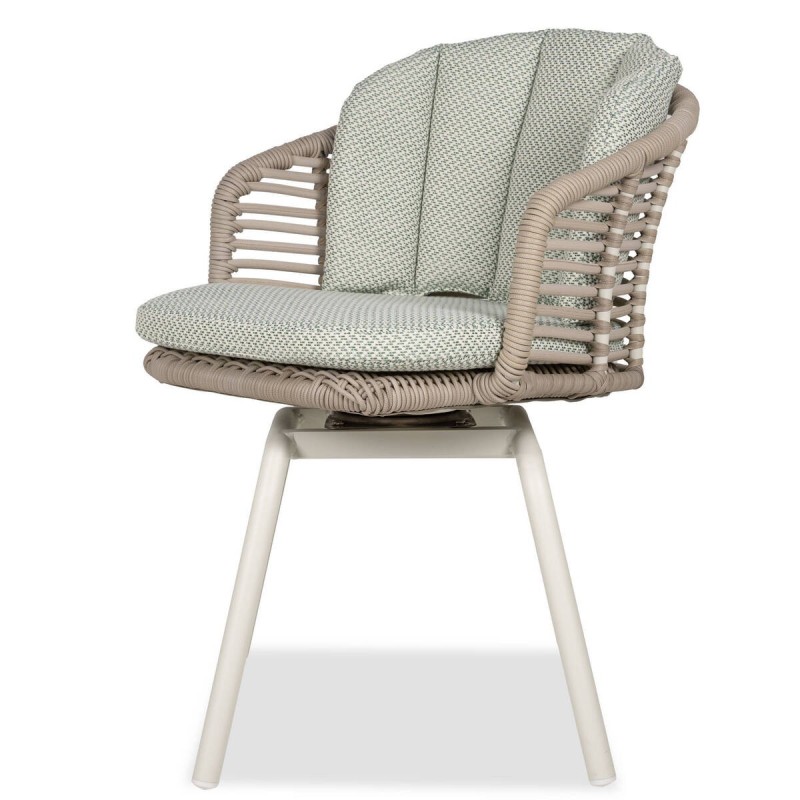 SILLA BAUHINIA GIRATORIA DE CUERDA ENTRELAZADA Y ALUMINIO BLANCO 57x65x77cm