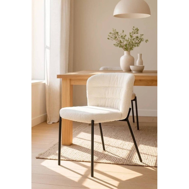 Silla vivaldi de borreguito blanco con patas de metal negro 54x70x68cm
