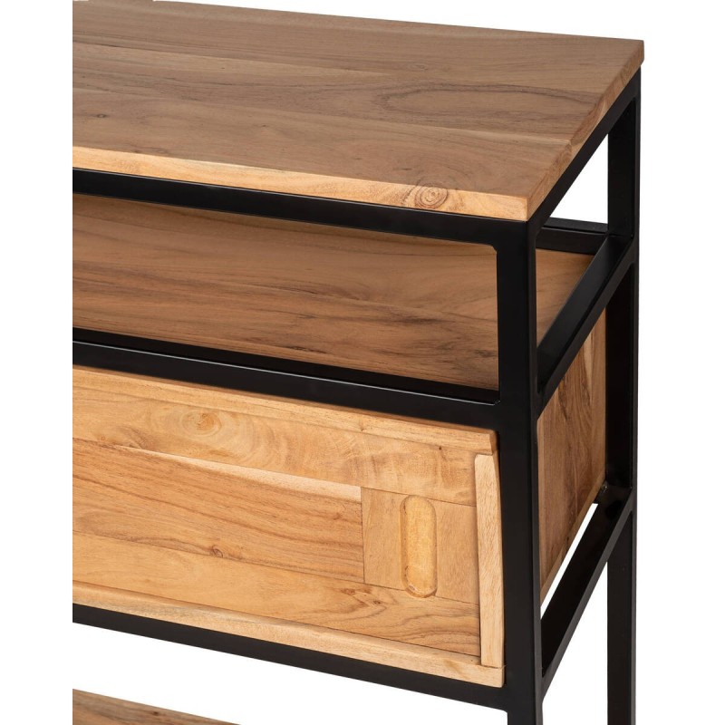 Consola solana de acacia y estructura de metal negro 140x30x80cm