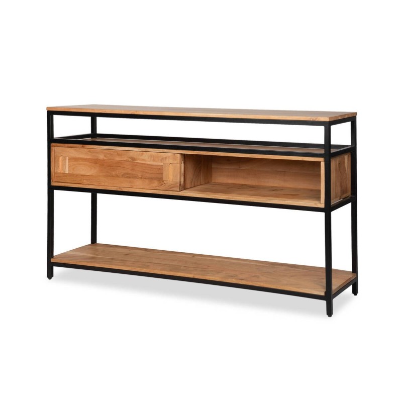 Consola solana de acacia y estructura de metal negro 140x30x80cm