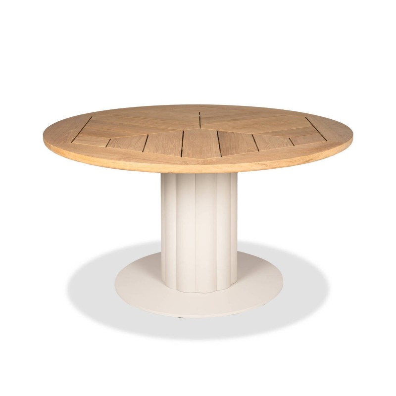 MESA DE COMEDOR DE EXTERIOR ONDARA DE TECA Y BASE DE ALUMINIO TAUPE 140x75cm