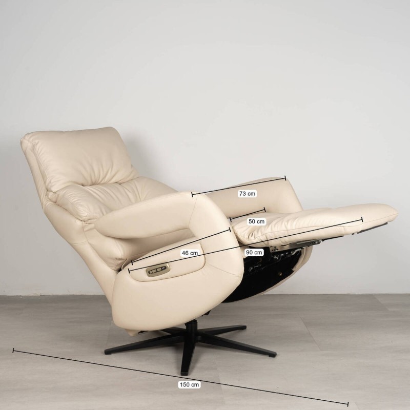 Sillón relax motorizado Alba en piel beige