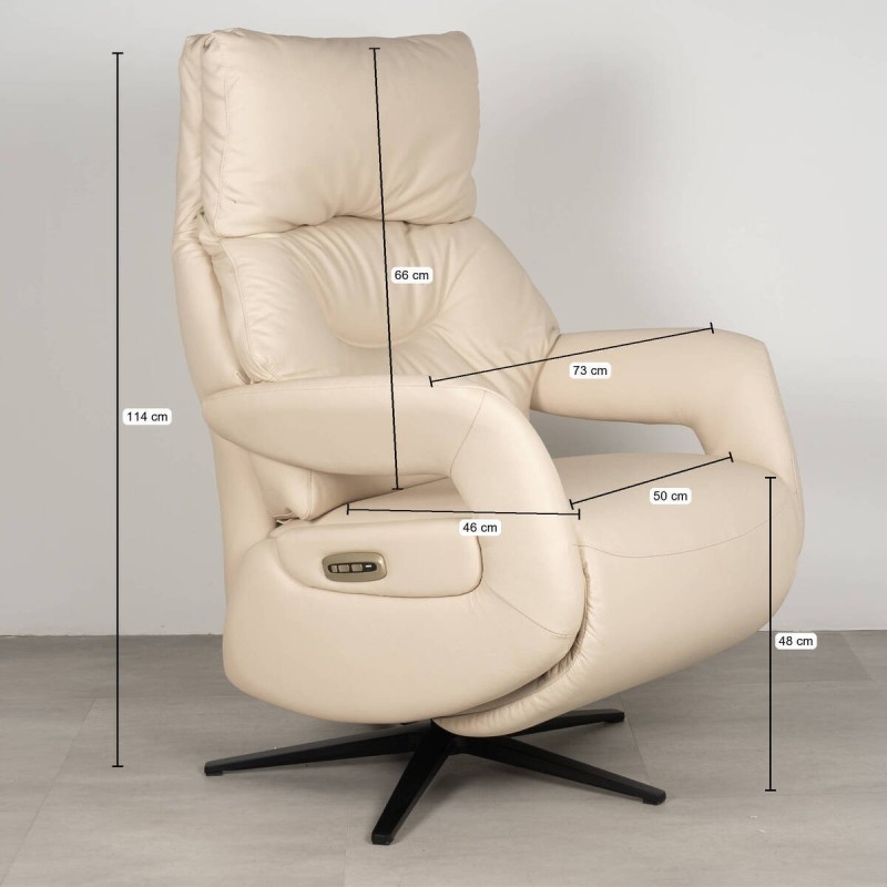 Sillón relax motorizado Alba en piel beige