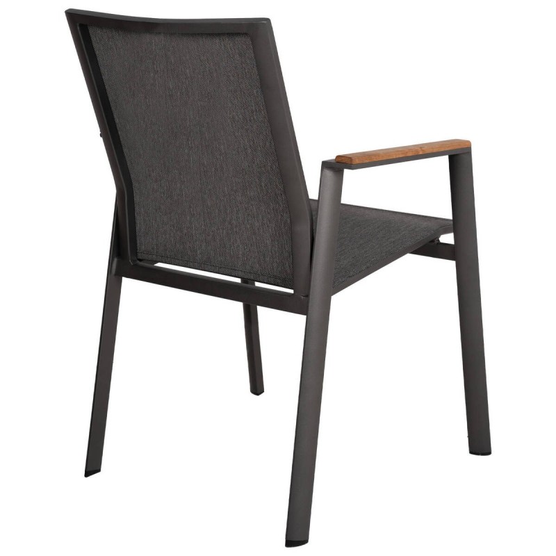Sillón de aluminio gris antracita con brazos de teca 58x47x86cm
