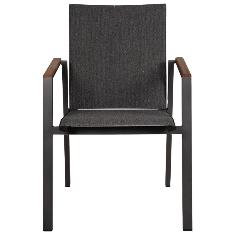 Sillón de aluminio gris antracita con brazos de teca 58x47x86cm