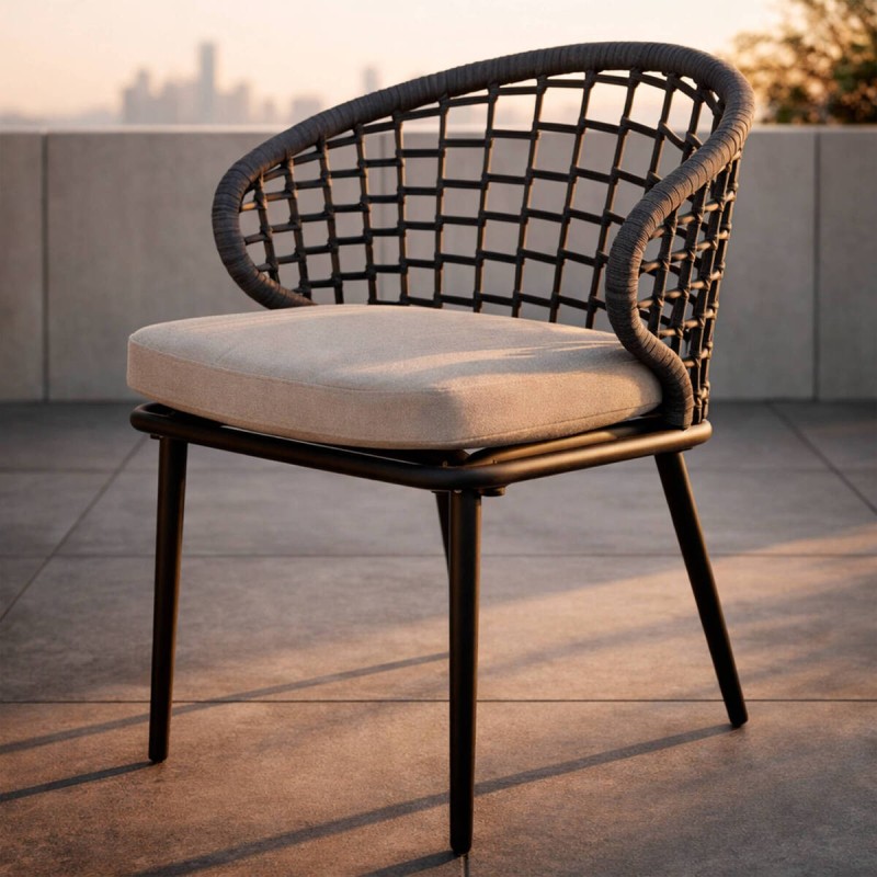 Silla de exterior alentejo de aluminio y cuerda entrelazada 48x50x75cm