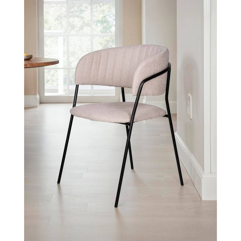 Silla livia beige estructura de metal negro 57x52x77cm