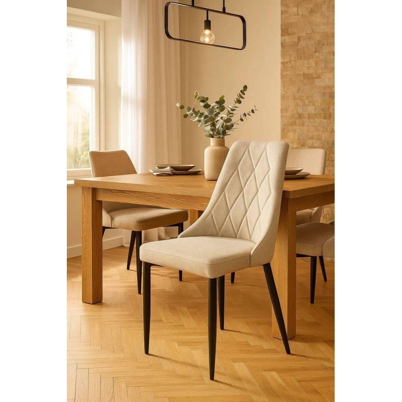 Silla arden diseño rombos beige con patas de hierro 47x59x89cm
