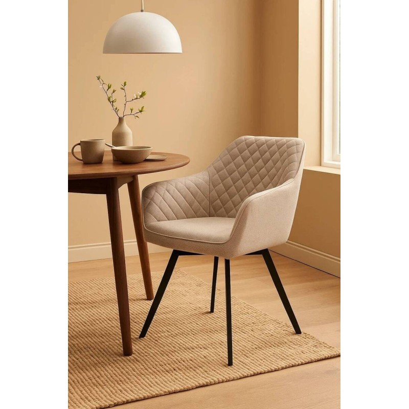 Silla giratoria mirana beige con patas de hierro negro 58x66x84cm